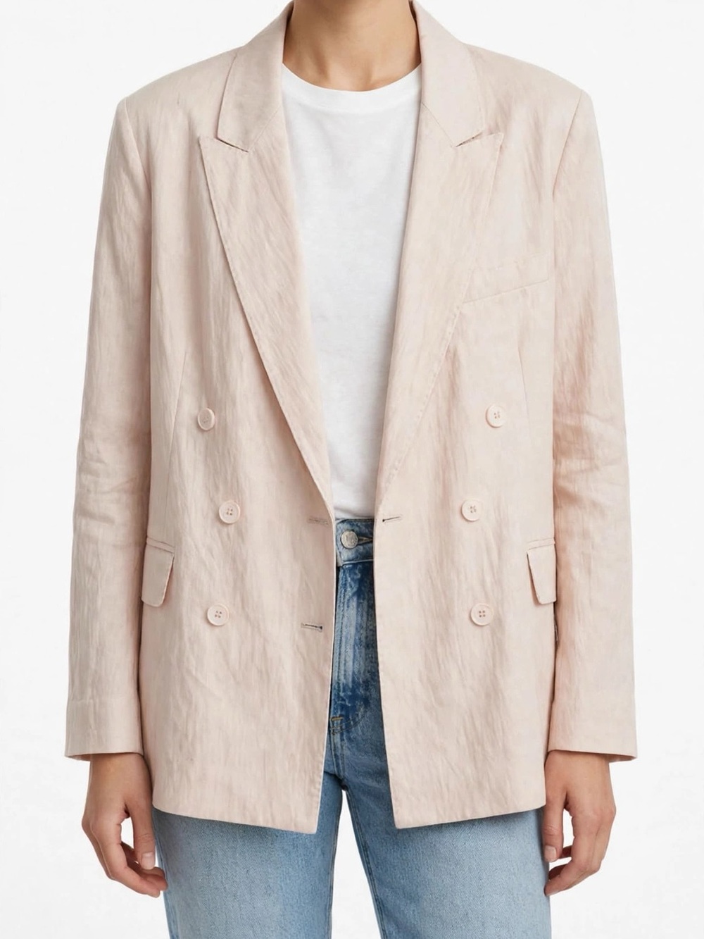 Dèluc. Pale French Pink Double Breasted Blazer M - Blush Linen Oversized - Nords